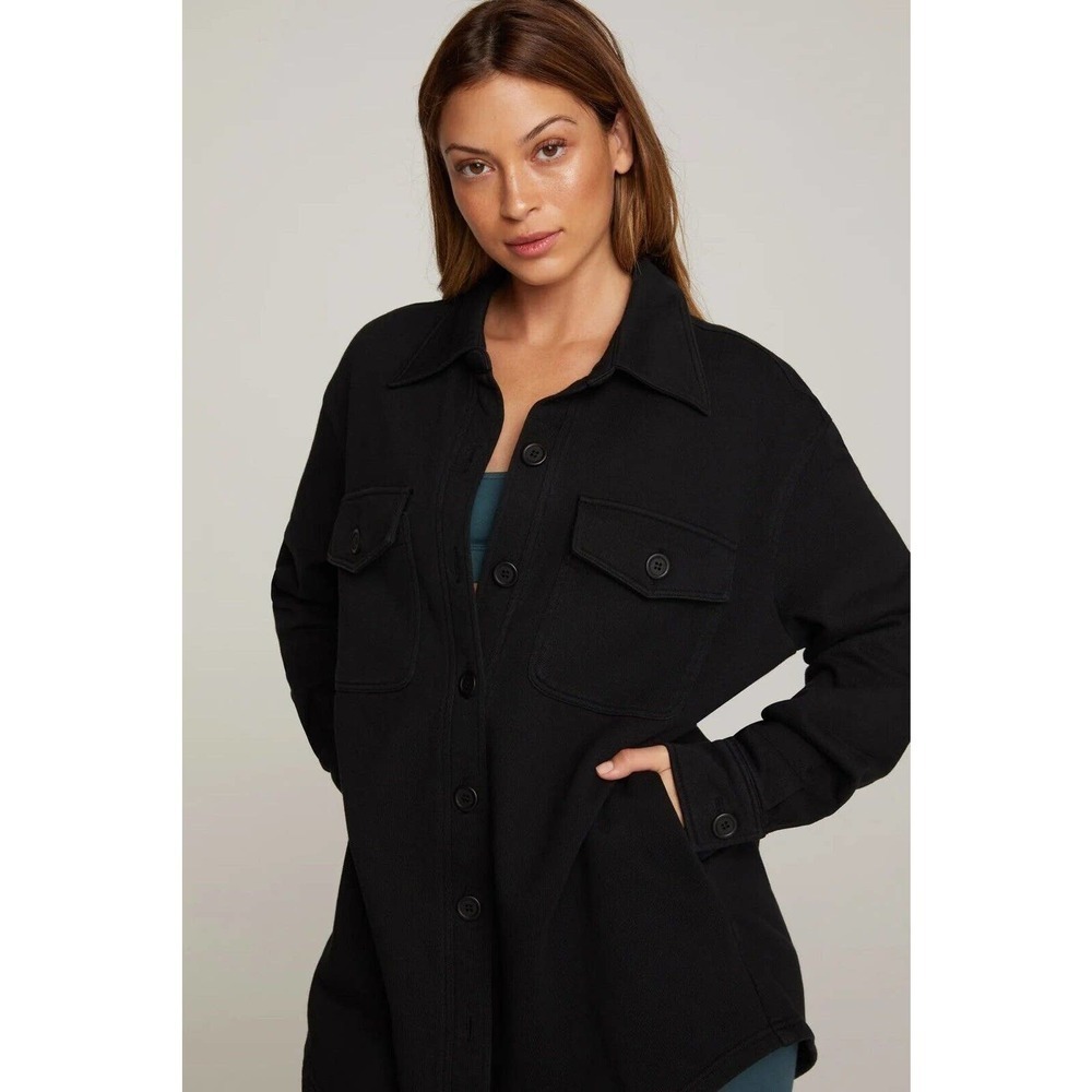 Good American Fleece Shacket Jacket Black Womens Size M/L Oversize Fit Street